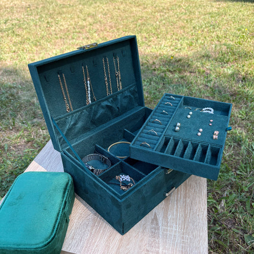 Boite à bijoux Bordeaux en velours - Vert