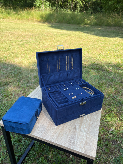 Boite à bijoux Bordeaux en velours - Bleu Marine
