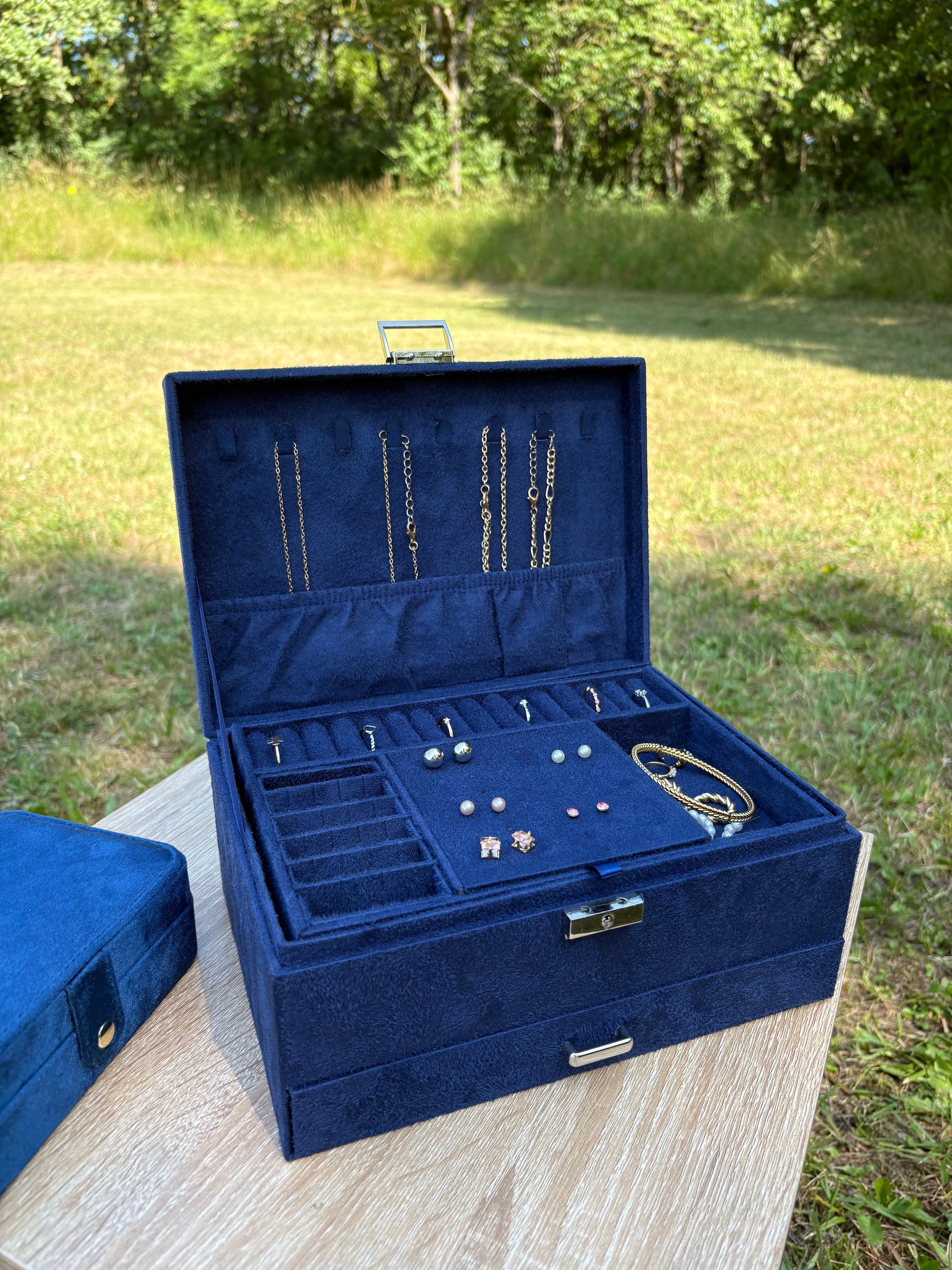 Boite à bijoux Bordeaux en velours - Bleu Marine