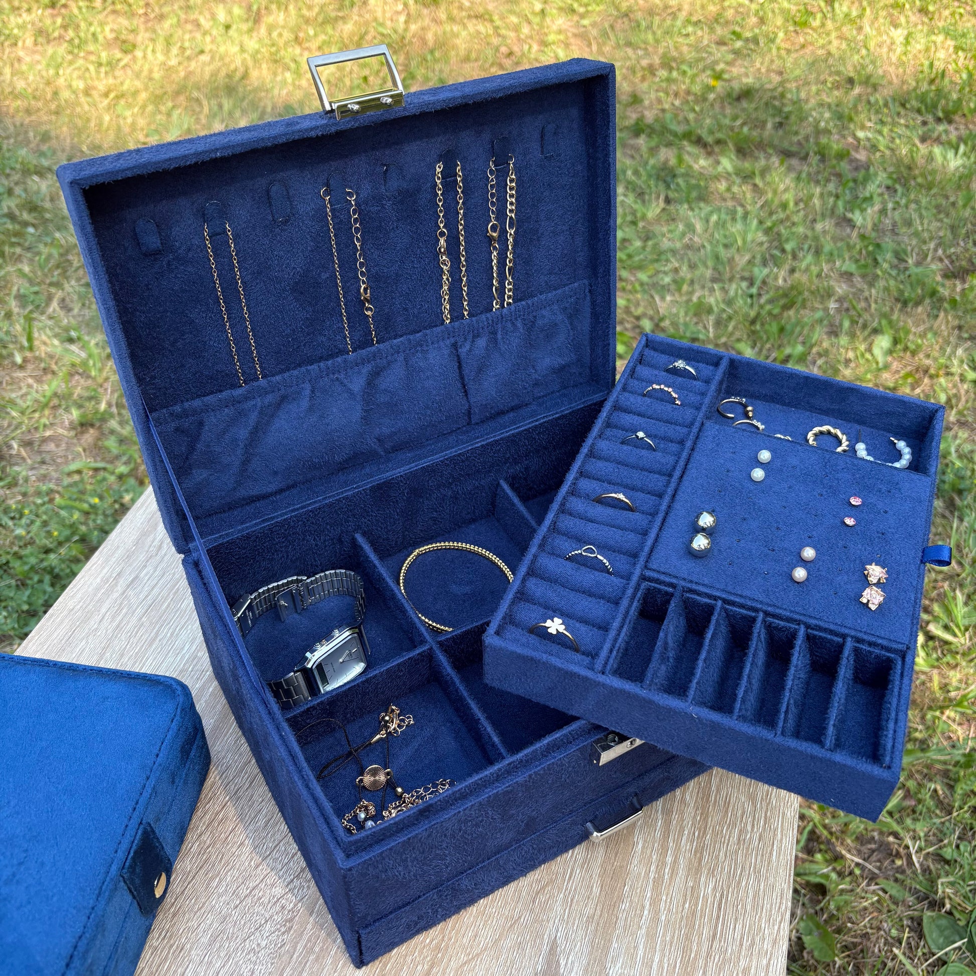 Boite à bijoux Bordeaux en velours - Bleu Marine