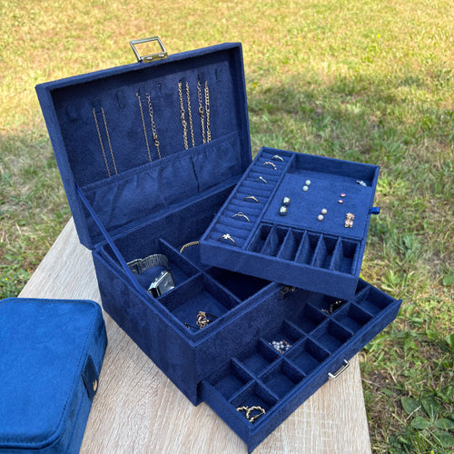 Boite à bijoux Bordeaux en velours - Bleu Marine