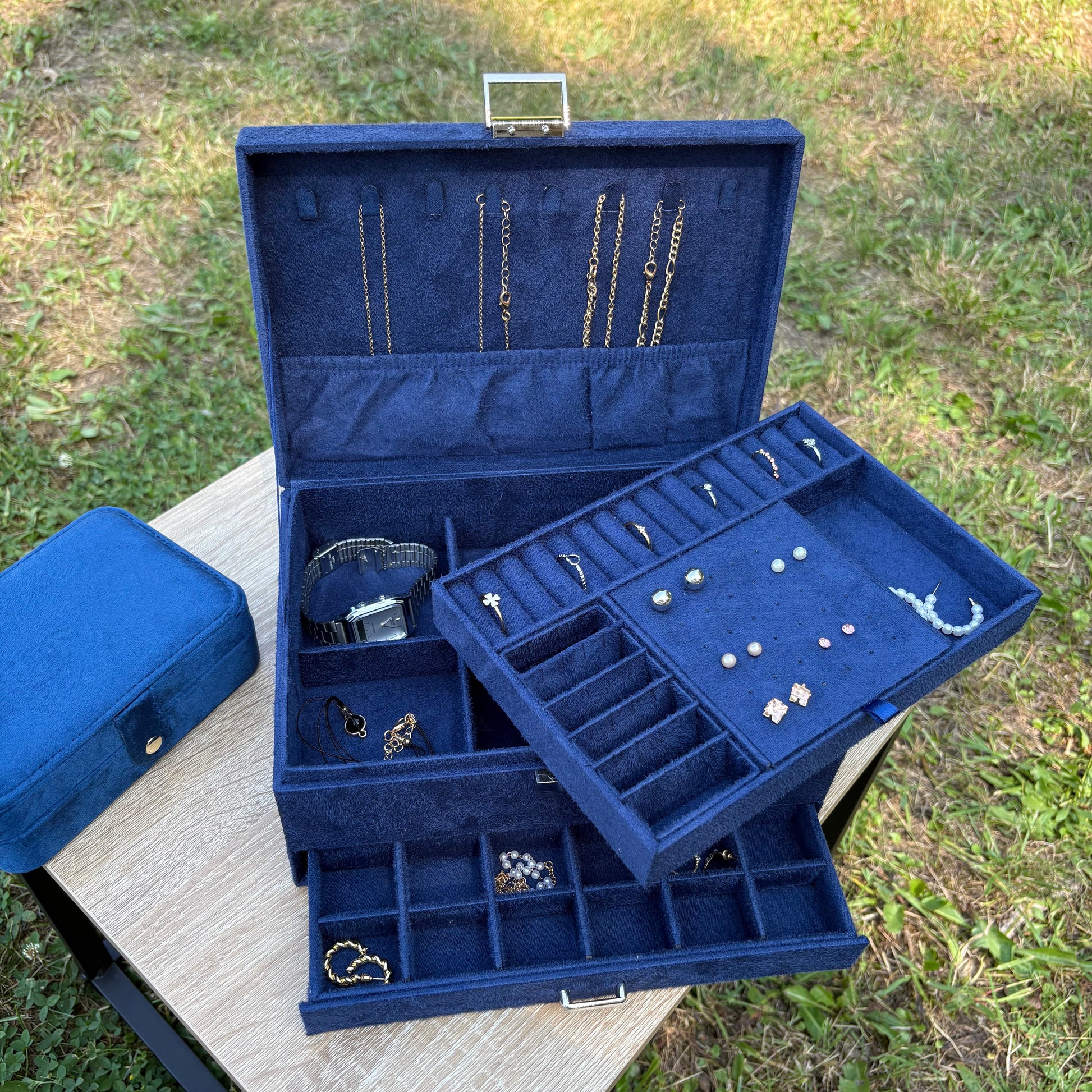 Boite à bijoux Bordeaux en velours - Bleu Marine