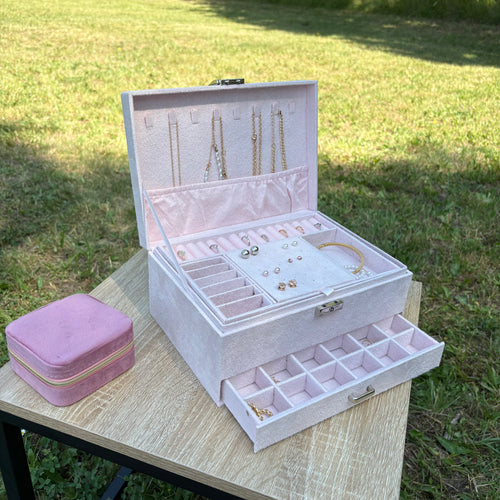 Boite à bijoux Bordeaux en velours - Rose