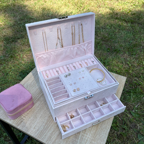 Boite à bijoux Bordeaux en velours - Rose