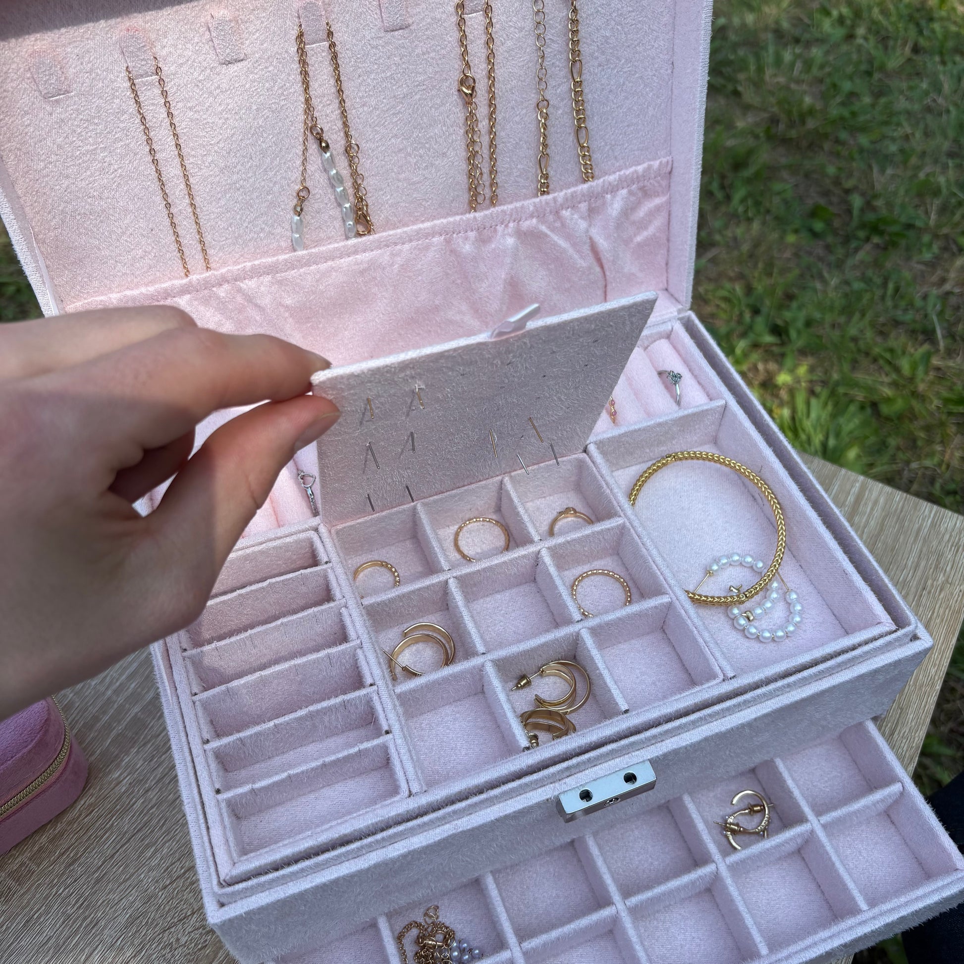 Boite à bijoux Bordeaux en velours - Rose