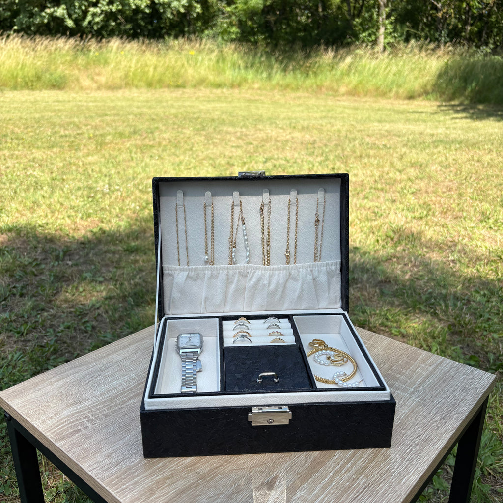 Boite à bijoux Saint-Tropez en cuir PU - Noir