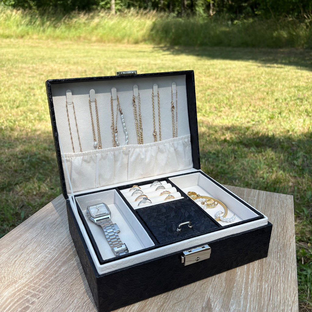 Boite à bijoux Saint-Tropez en cuir PU - Noir