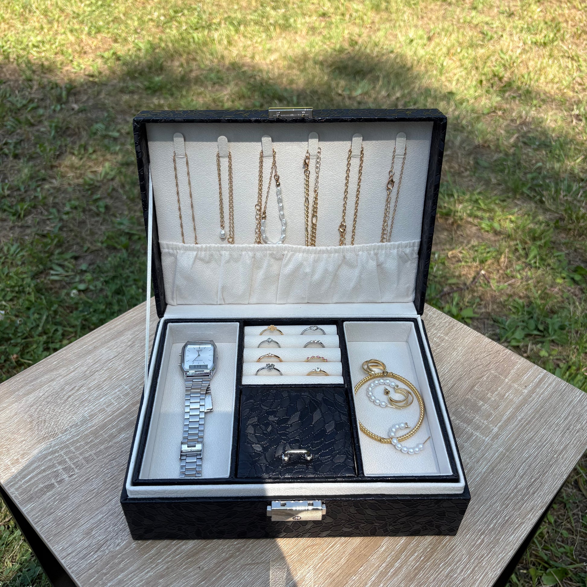 Boite à bijoux Saint-Tropez en cuir PU - Noir