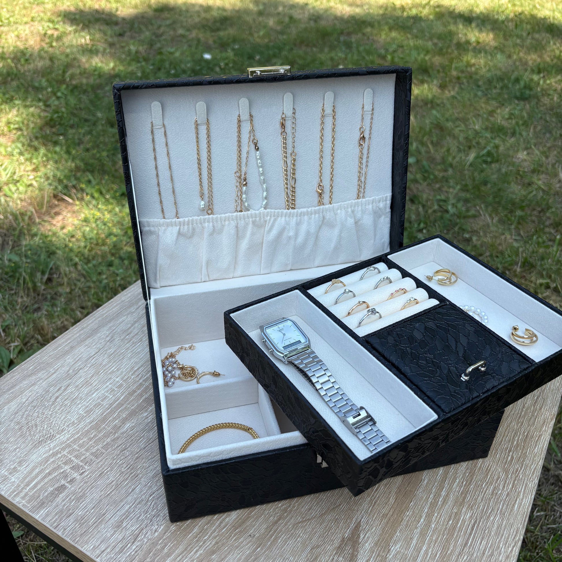 Boite à bijoux Saint-Tropez en cuir PU - Noir