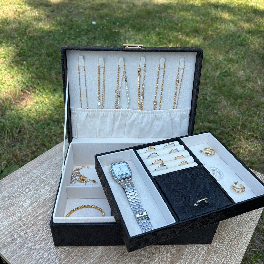 Boite à bijoux Saint-Tropez en cuir PU - Noir