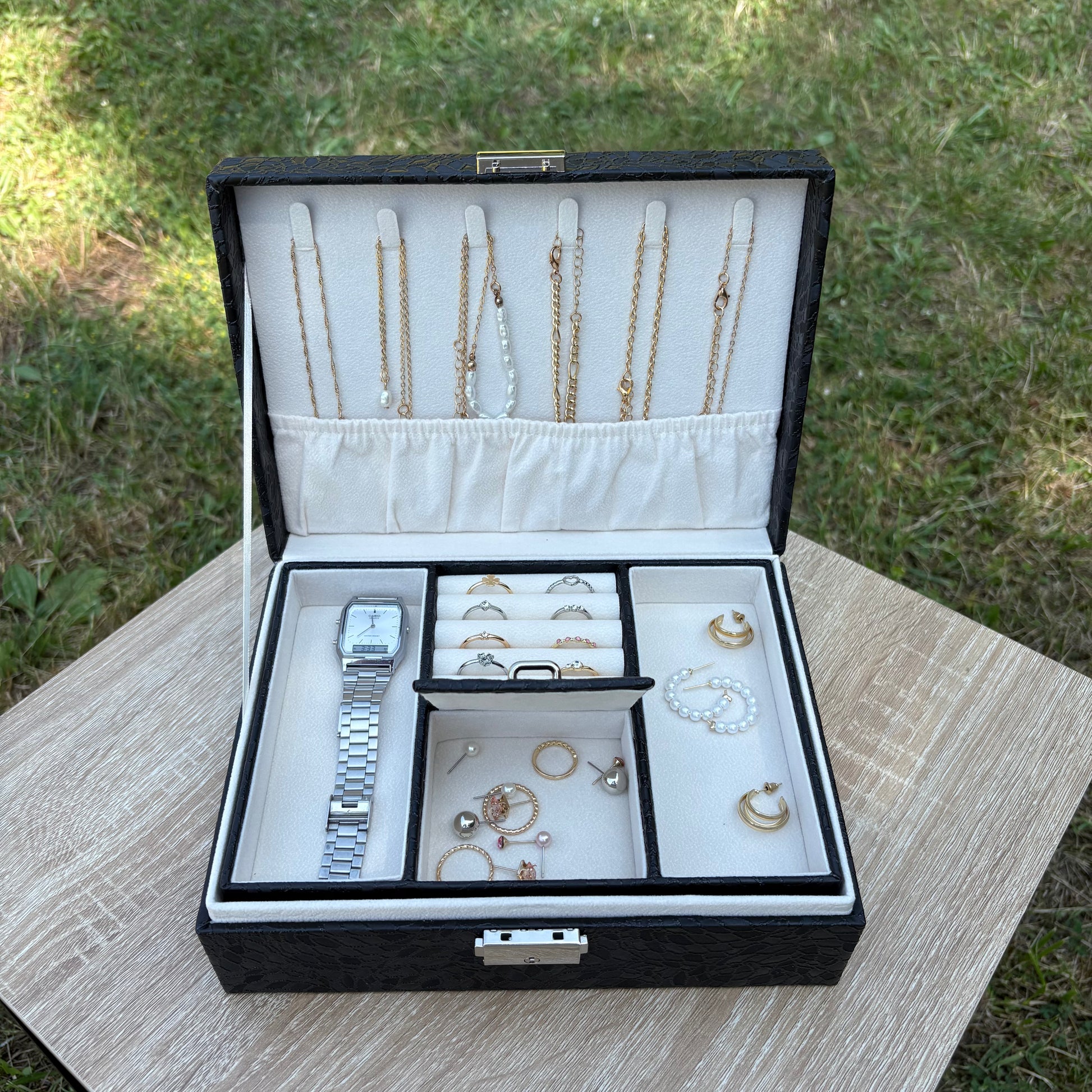 Boite à bijoux Saint-Tropez en cuir PU - Noir