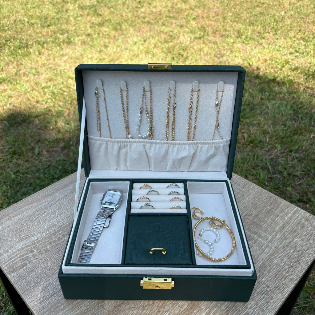 Boite à bijoux Saint-Tropez en cuir PU - Vert
